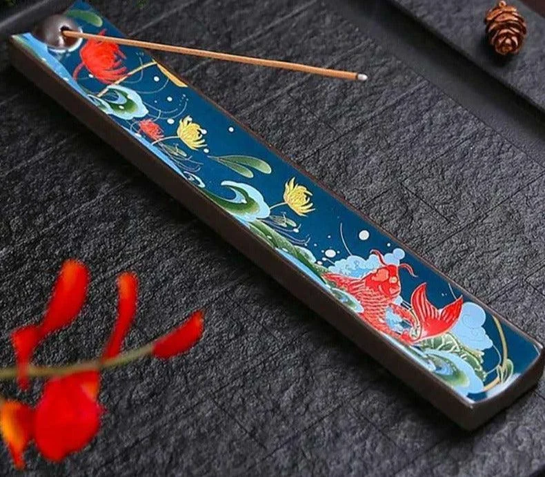 Cloisonne Blue Ceramic Incense Stick Holder -