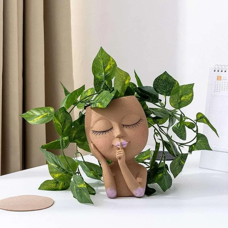 Closed_Eyes_Face_Planter_Pot_-_-4160155 Closed Eyes Face Planter Pot -