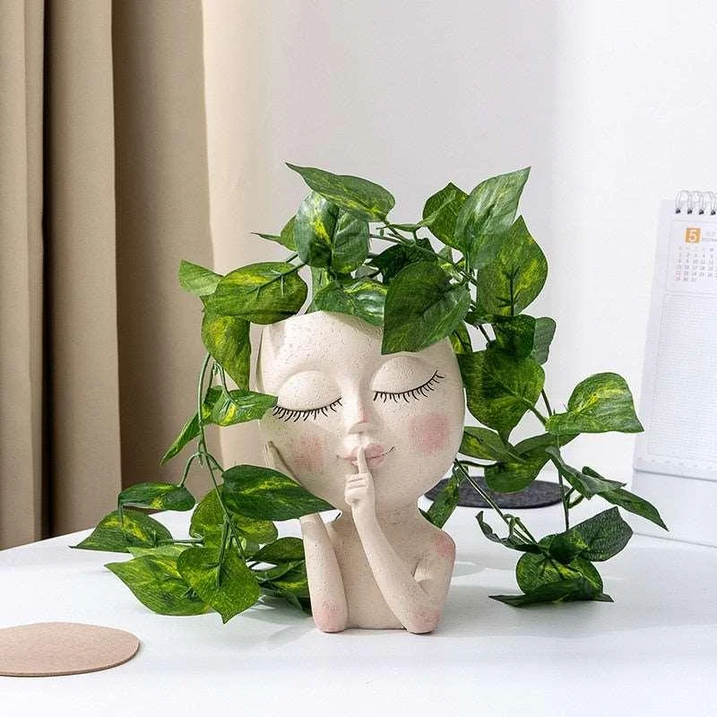 Closed_Eyes_Face_Planter_Pot_-_-4160219 Closed Eyes Face Planter Pot -