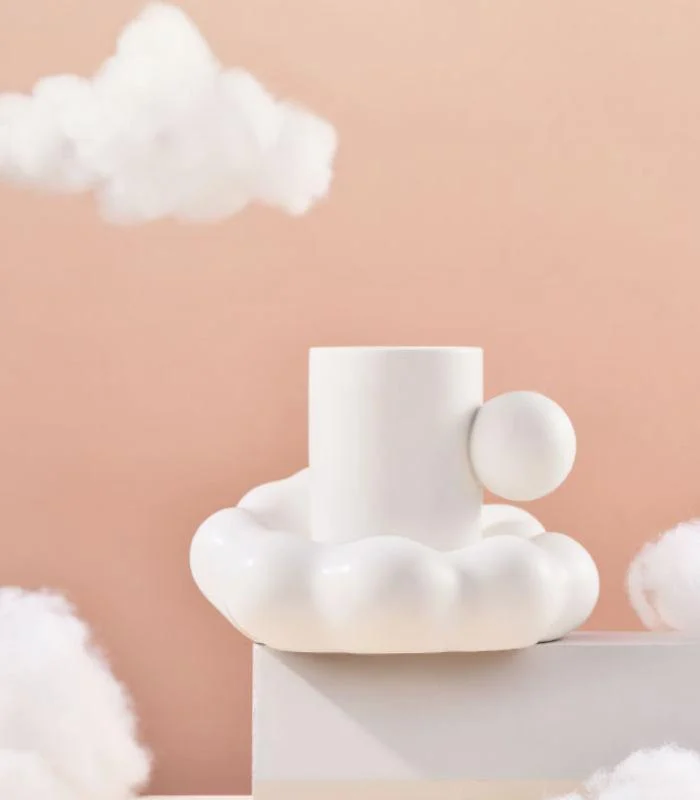 Coffee Cup with Cloud Saucer Tea Mug Ceramic Set Large - - #tag1#