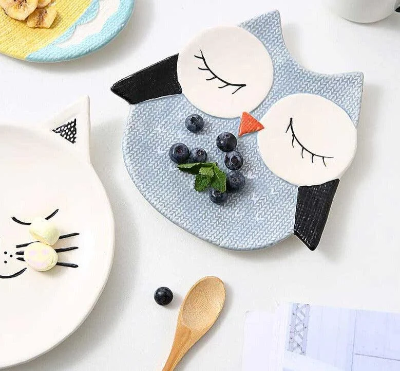 Colorful_Kids_Ceramic_Owl_Penguin_Fox_Plate_-_-4162997 Colorful Kids Ceramic Owl Penguin Fox Plate -