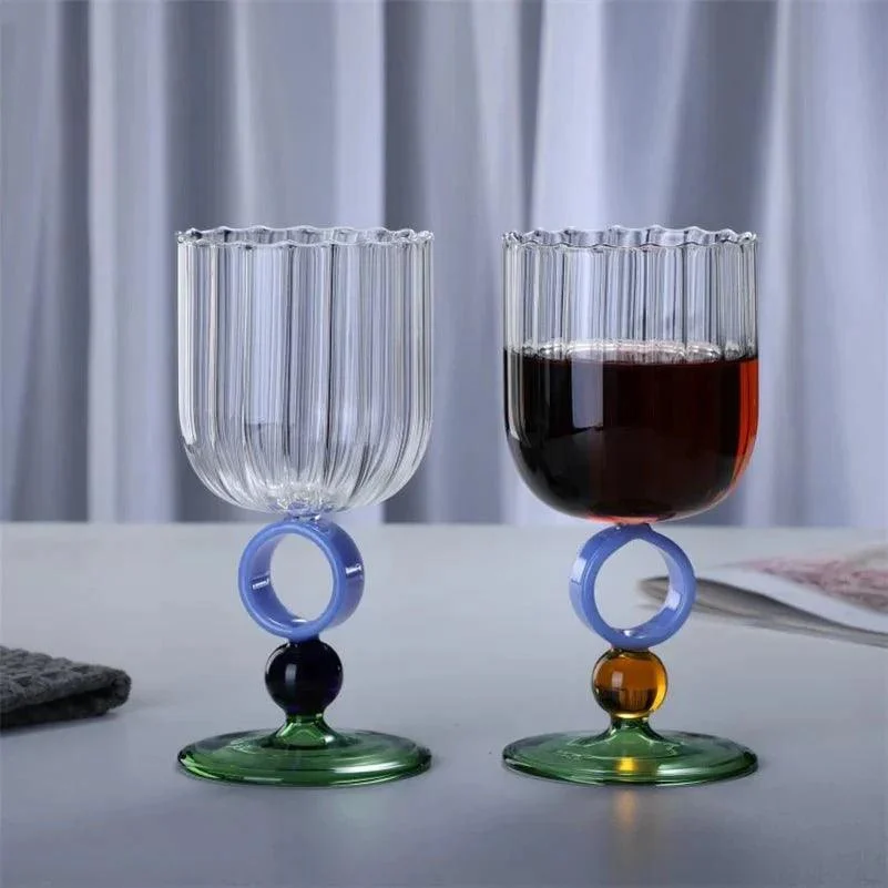Colourful Ribbed Ring Stemmed Glass -  - #tag1#