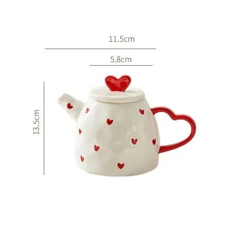Cottagecore Red Heart Ceramic Tea Sets -