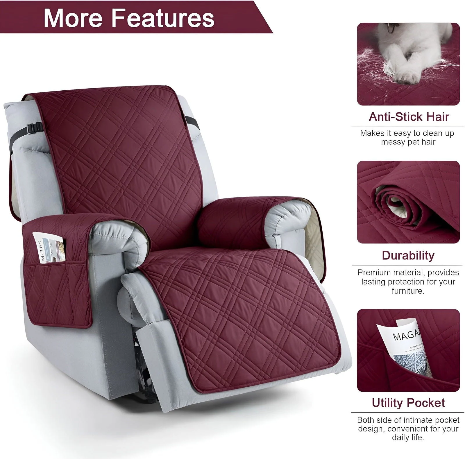CozyShield - Plaid Anti-Slip Recliner Sofa Cover for All-Around Protection - - #tag1#