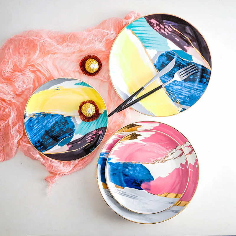Creative-Oil-Painting-Dinner-Plate-Set-Porcelain-Dishes-and-Plates-Decorative-Plate-Steak-Food-Dessert-Dinner Creative Oil Painting Dinner Plate Set Porcelain Dishes And Plates Decorative Plate Steak Food Dessert Dinner