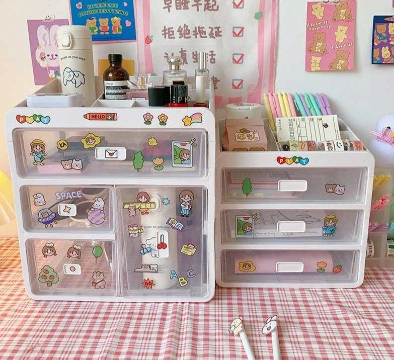 Cute Aesthetic Desk Organizer with Transparent Drawers -