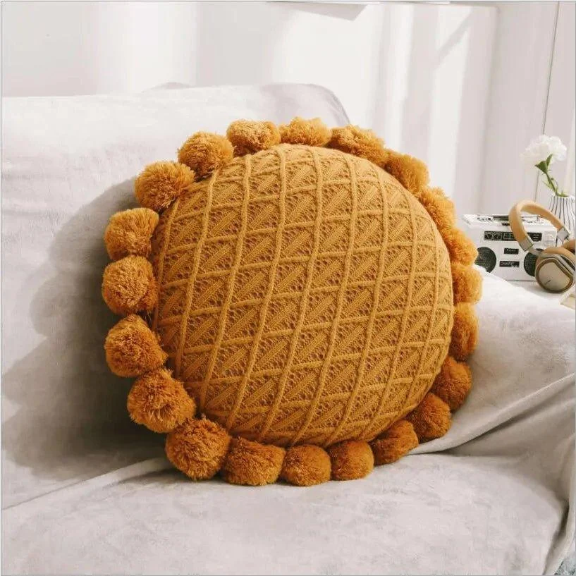 Cute Pompom Tassel Round Cosy Cushion -  - #tag1#