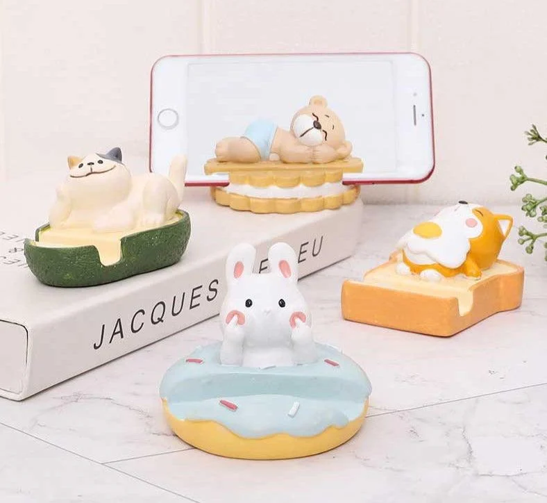 Cute Resin Rabbit Cat Phone Stand -