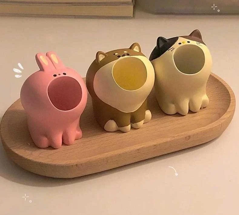 Cute Resin Shiba Rabbit Cat Pencil Holder -