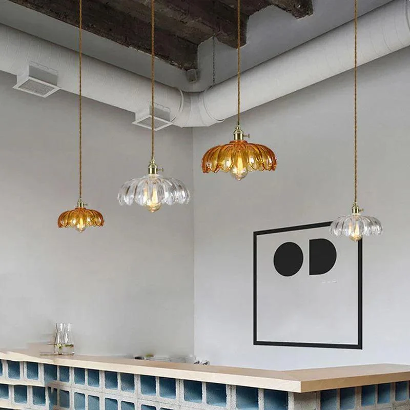 DL10224Brass_GlassDomeCeilingLighting_3 Retro Vintage Industrial Glass Lotus Flower Pendant Light - ISTANBULLU LTD
