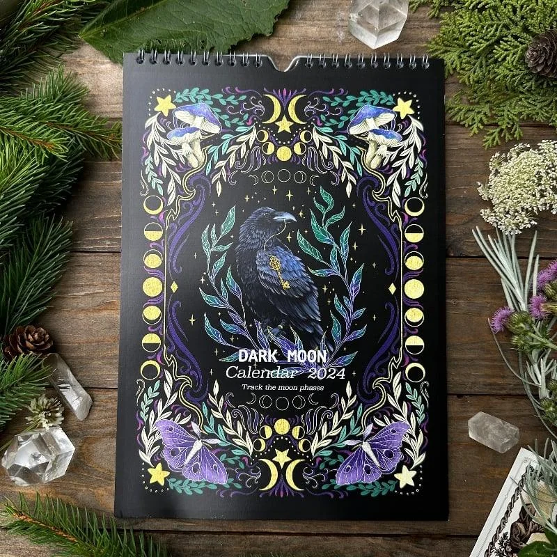 Dark Moon Wall Calendar 2024 - Dark Forest Animal Theme - - #tag1#