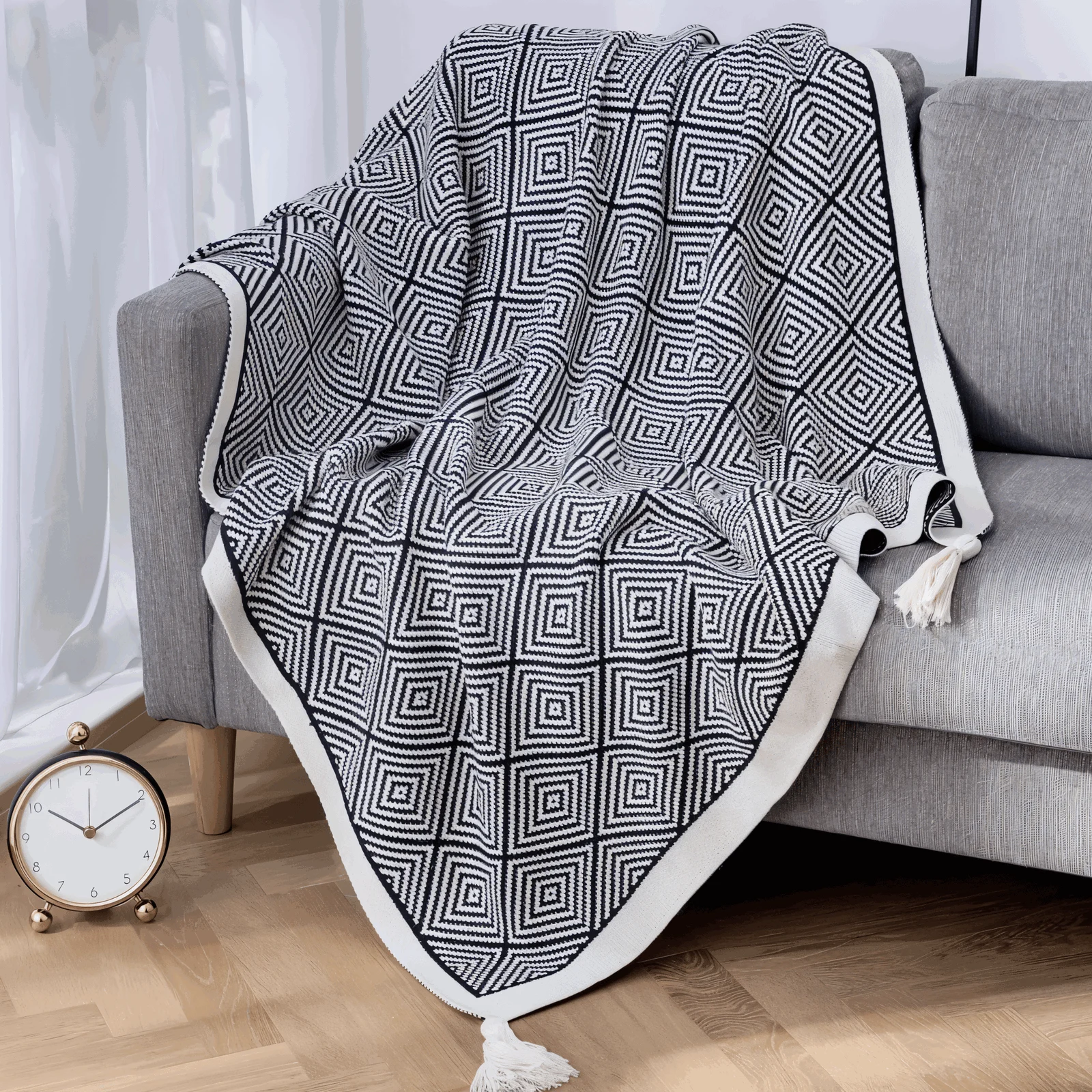 DecoDiamond_Plaid_-_Black_White_Geometric_Polyester_Fleece_Blanket_-_-_tag1_-4192275 DecoDiamond Plaid - Black White Geometric Polyester Fleece Blanket - - #tag1#