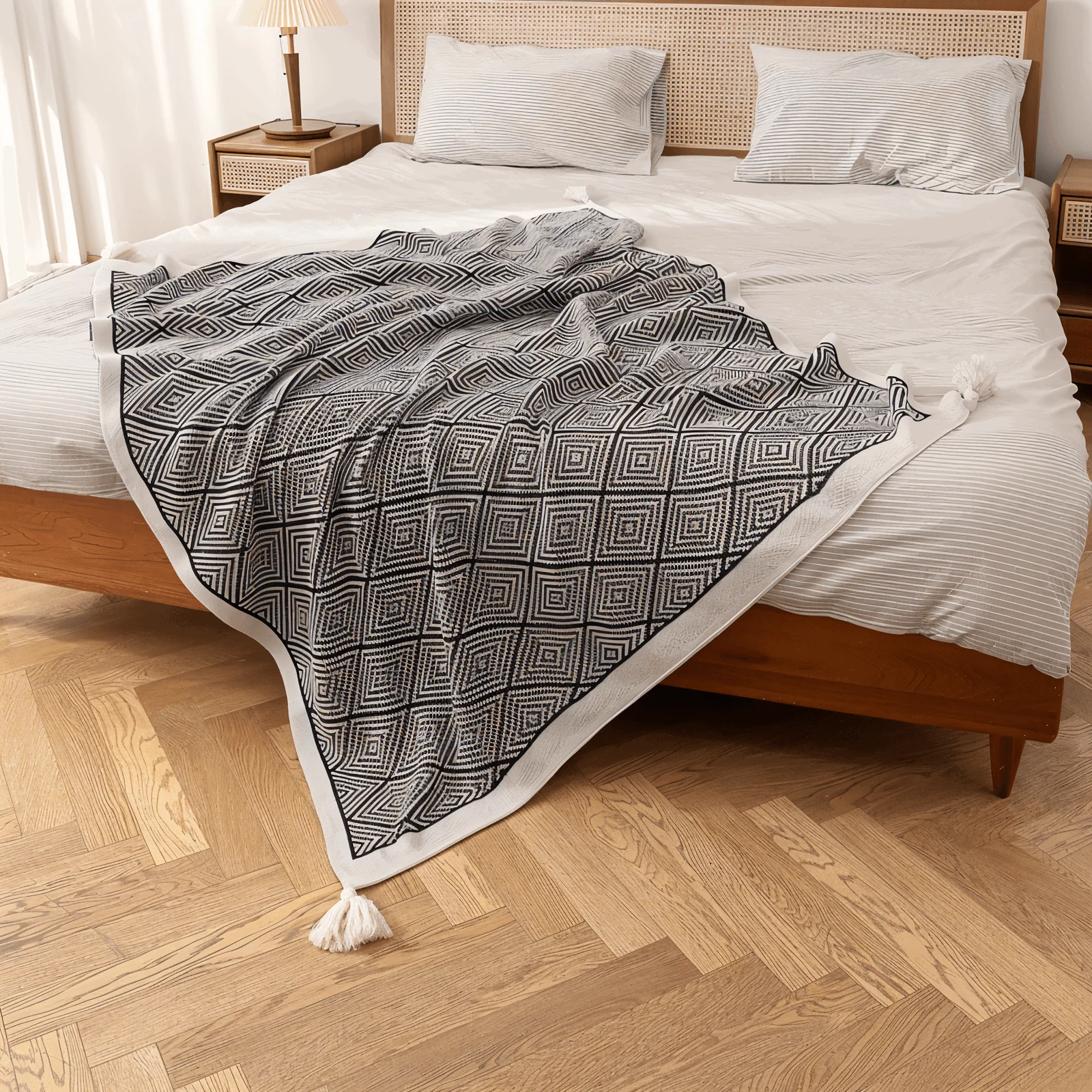 DecoDiamond_Plaid_-_Black_White_Geometric_Polyester_Fleece_Blanket_-_-_tag1_-4192282 DecoDiamond Plaid - Black White Geometric Polyester Fleece Blanket - - #tag1#