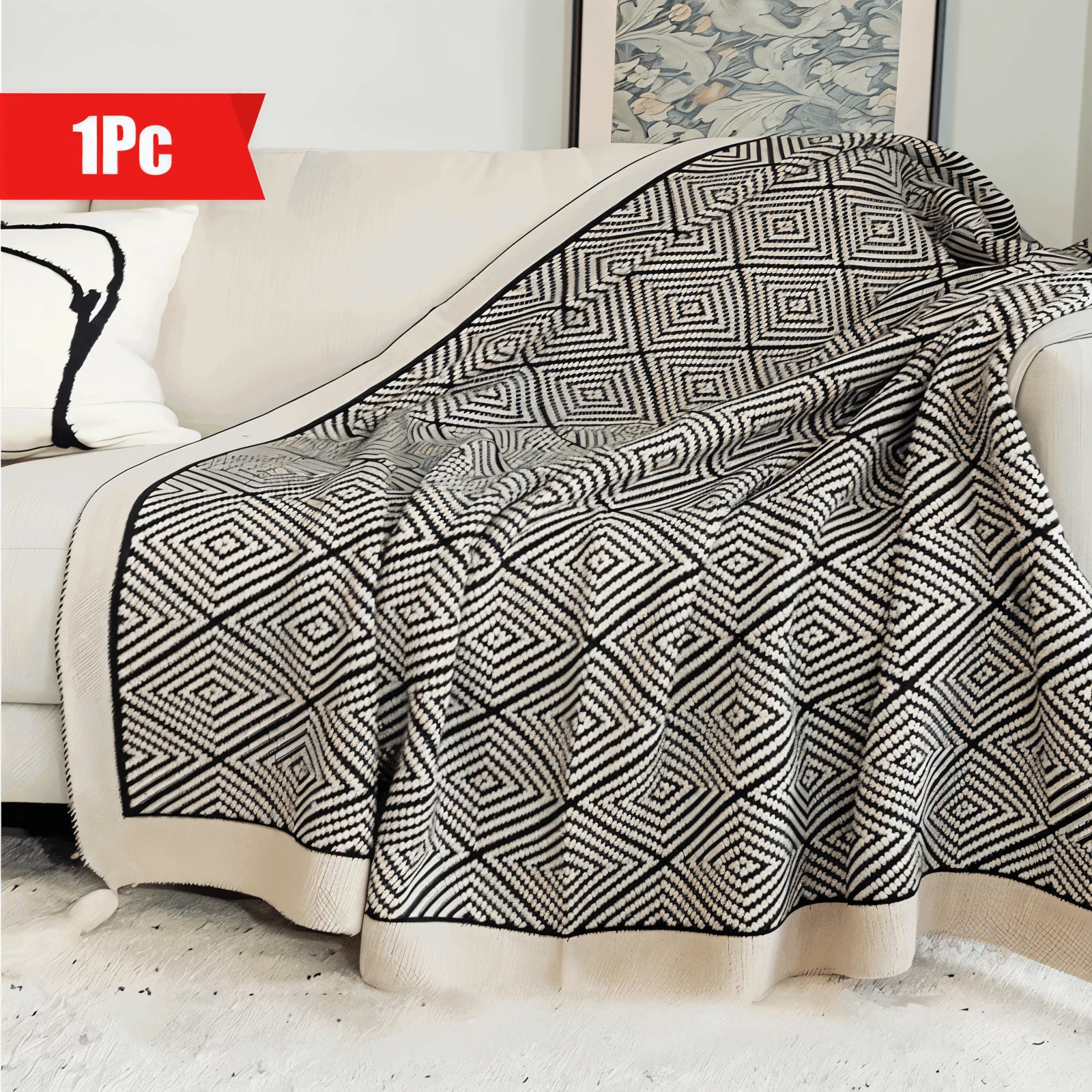 DecoDiamond_Plaid_-_Black_White_Geometric_Polyester_Fleece_Blanket_-_-_tag1_-4192305 DecoDiamond Plaid - Black White Geometric Polyester Fleece Blanket - - #tag1#