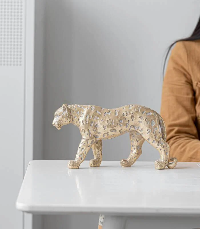 Decorative Sculpture Walking Leopard Figurine Gold Resin 26.8 cm -  - #tag1#