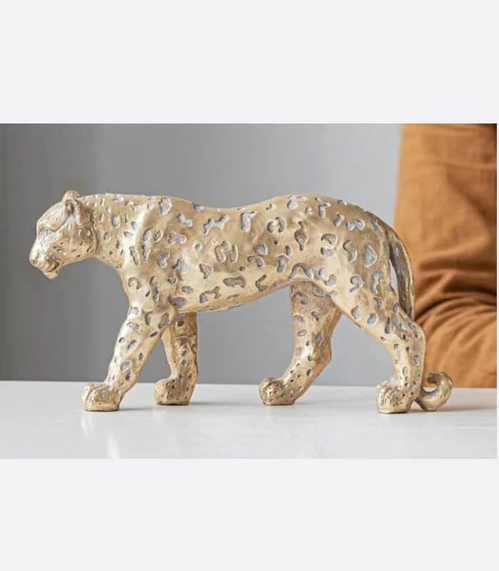 Decorative Sculpture Walking Leopard Figurine Gold Resin 26.8 cm -  - #tag1#