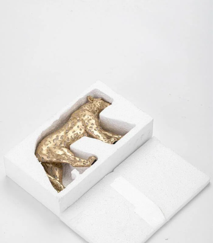 Decorative Sculpture Walking Leopard Figurine Gold Resin 26.8 cm -  - #tag1#