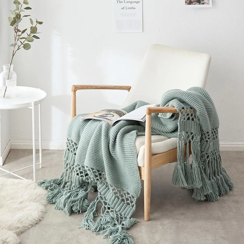 Deluxe Knitted Tassel Throw Blanket - - #tag1#