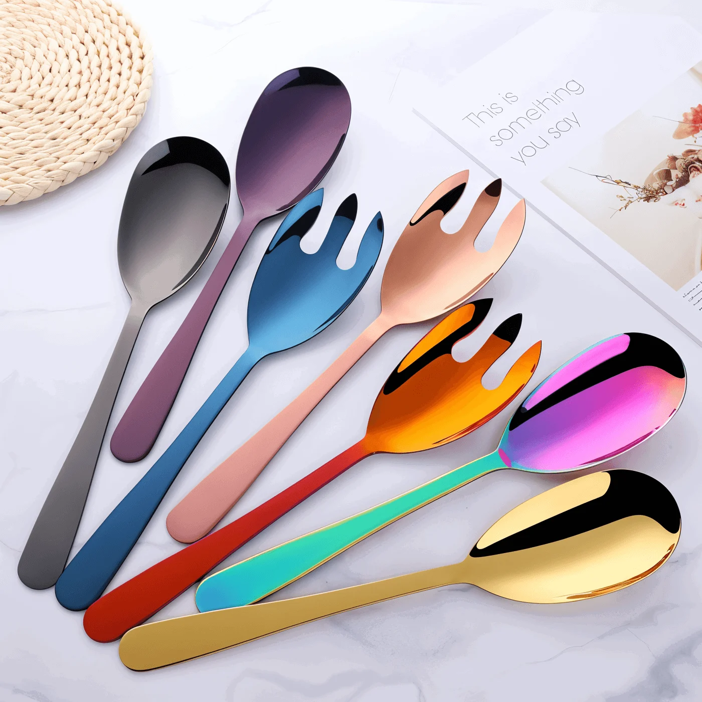 Duo-Serving Cutlery - Premium 2-piece. Stainless Steel Salad Fork & Spoon Set - Cutlery - - #tag1#