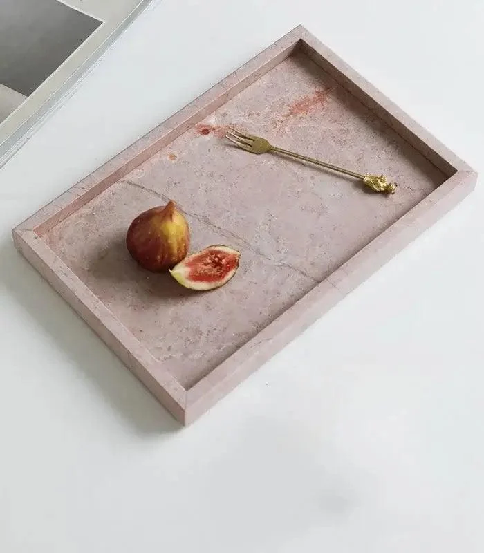 Dusty Rose Natural Marble Decorative Tray - - #tag1#