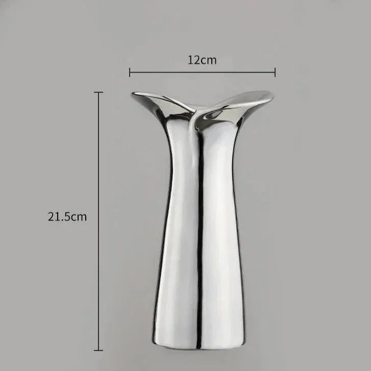 Elegant & Sleek Silver Ceramic Flower Vase - - #tag1#