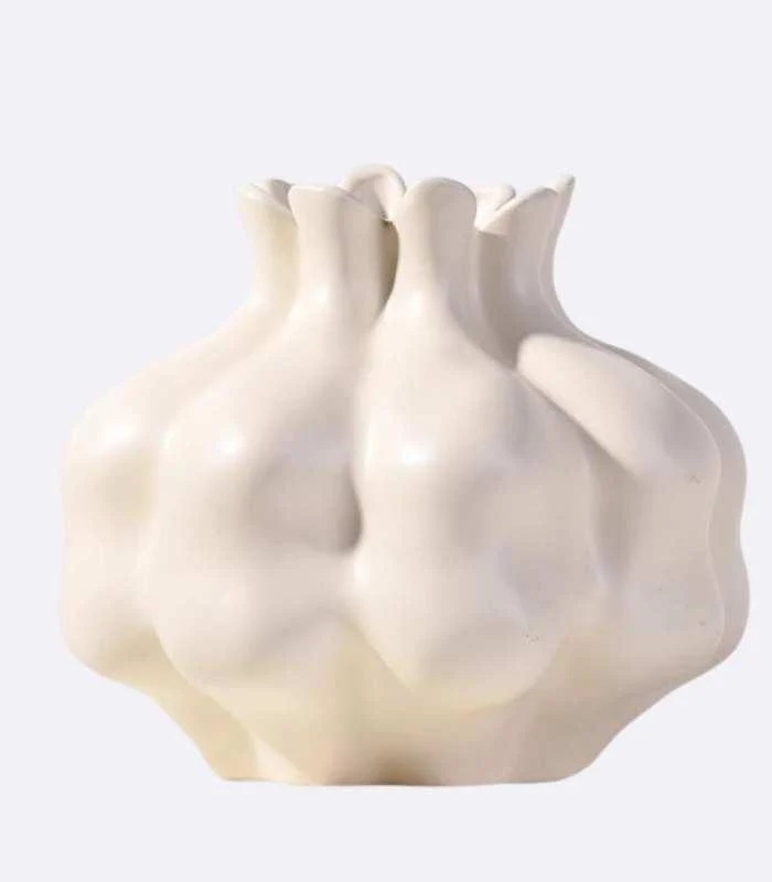 Elegant White Ceramic Pomegranate Vase Sculptural Ceramic Vase 20 x 17.5 cm Soft Off-White - - #tag1#