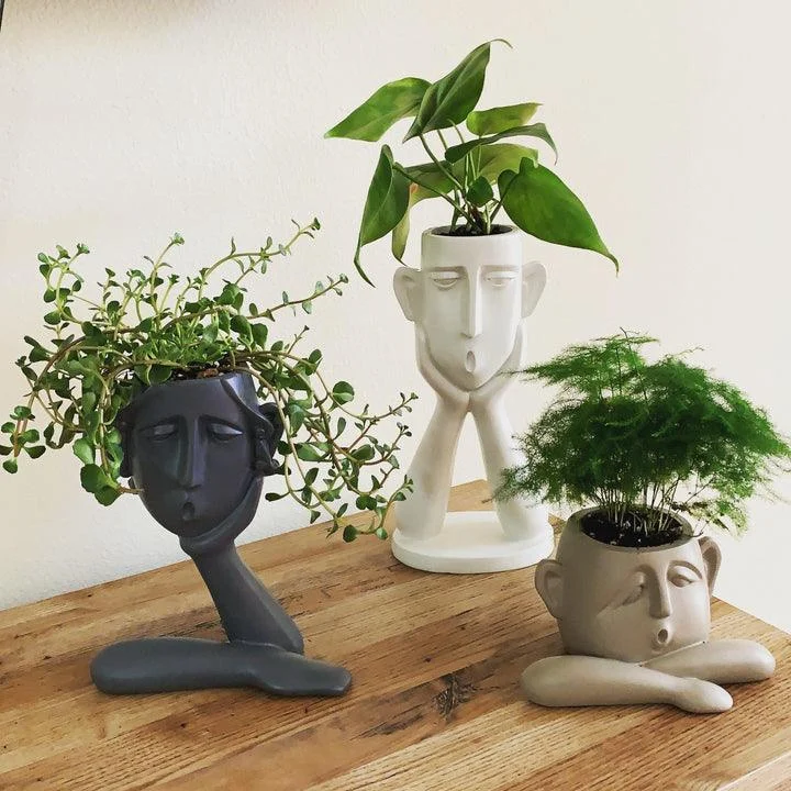 Emotional Faces Planter Sculpture Trio -