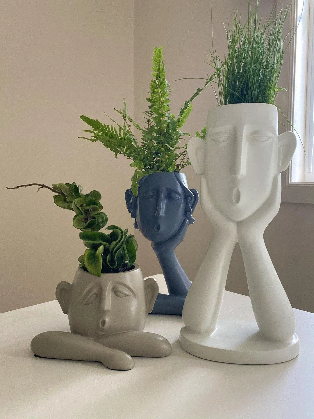 Emotional Faces Planter Sculpture Trio -