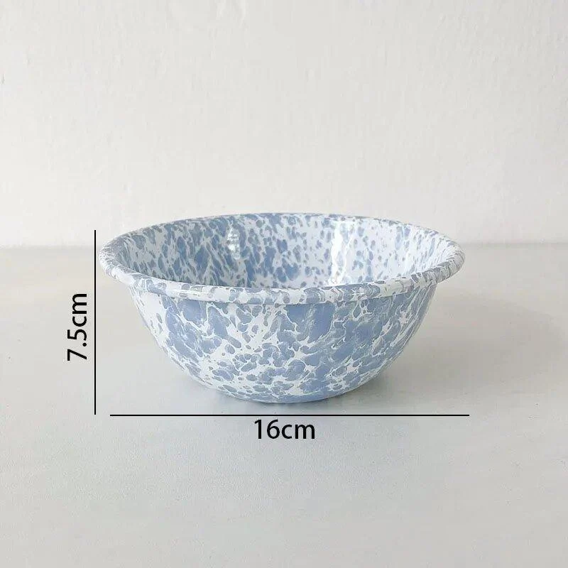 Enamel Splash Ink Print Plate + Bowl Dinner Set - - #tag1#