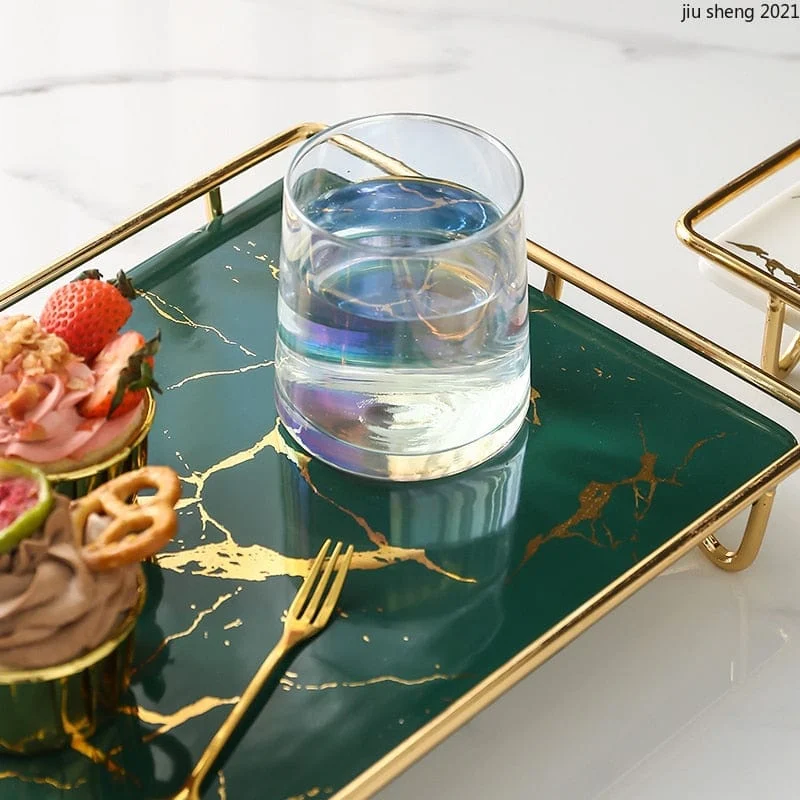 European Style Marble Storage Tray Luxury Ceramic Dessert Table With Metal Shelf Tea Cup Food Jewelry 09f15dff 88f4 42d8 8469 904e68b5d41f