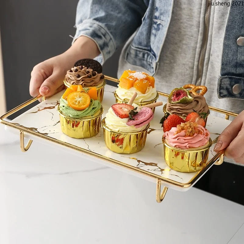 European Style Marble Storage Tray Luxury Ceramic Dessert Table With Metal Shelf Tea Cup Food Jewelry 820a7e99 C3d8 4590 A891 E86c79293d24