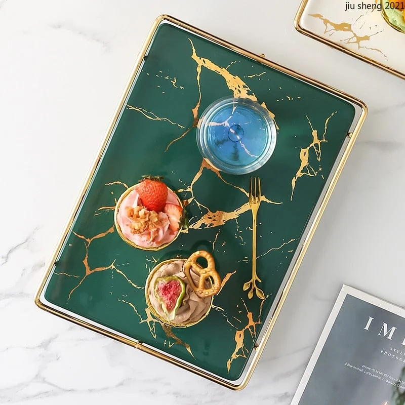 European Style Marble Storage Tray Luxury Ceramic Dessert Table With Metal Shelf Tea Cup Food Jewelry E0954a63 47dd 4979 B763 4491e8de60e1