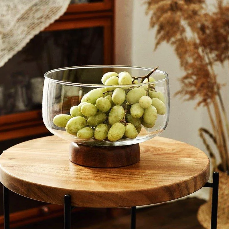 European_Glass_and_Wooden_Fruit_Bowl_-_-4185119 European Glass and Wooden Fruit Bowl -