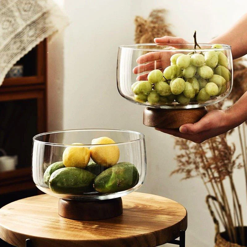 European_Glass_and_Wooden_Fruit_Bowl_-_-4185134 European Glass and Wooden Fruit Bowl -