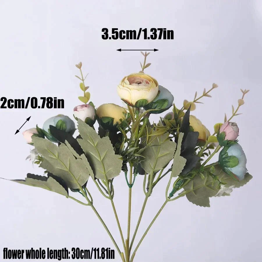 Europese-Vintage-Kunstzijde-Thee-Rose-Bloemen-6-Hoofd-4-Kleine-Bud-Boeket-Bruiloft-Thuis-Retro-Nep VelvetBloom - Artificial silk flowers - ISTANBULLU LTD