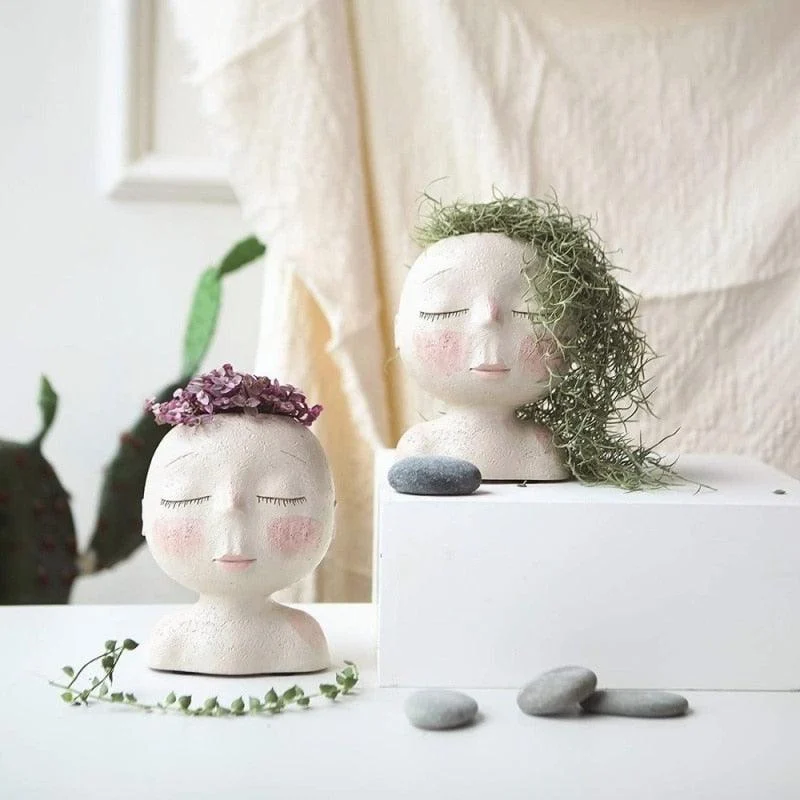 Face Flower Hair Planter Pot -