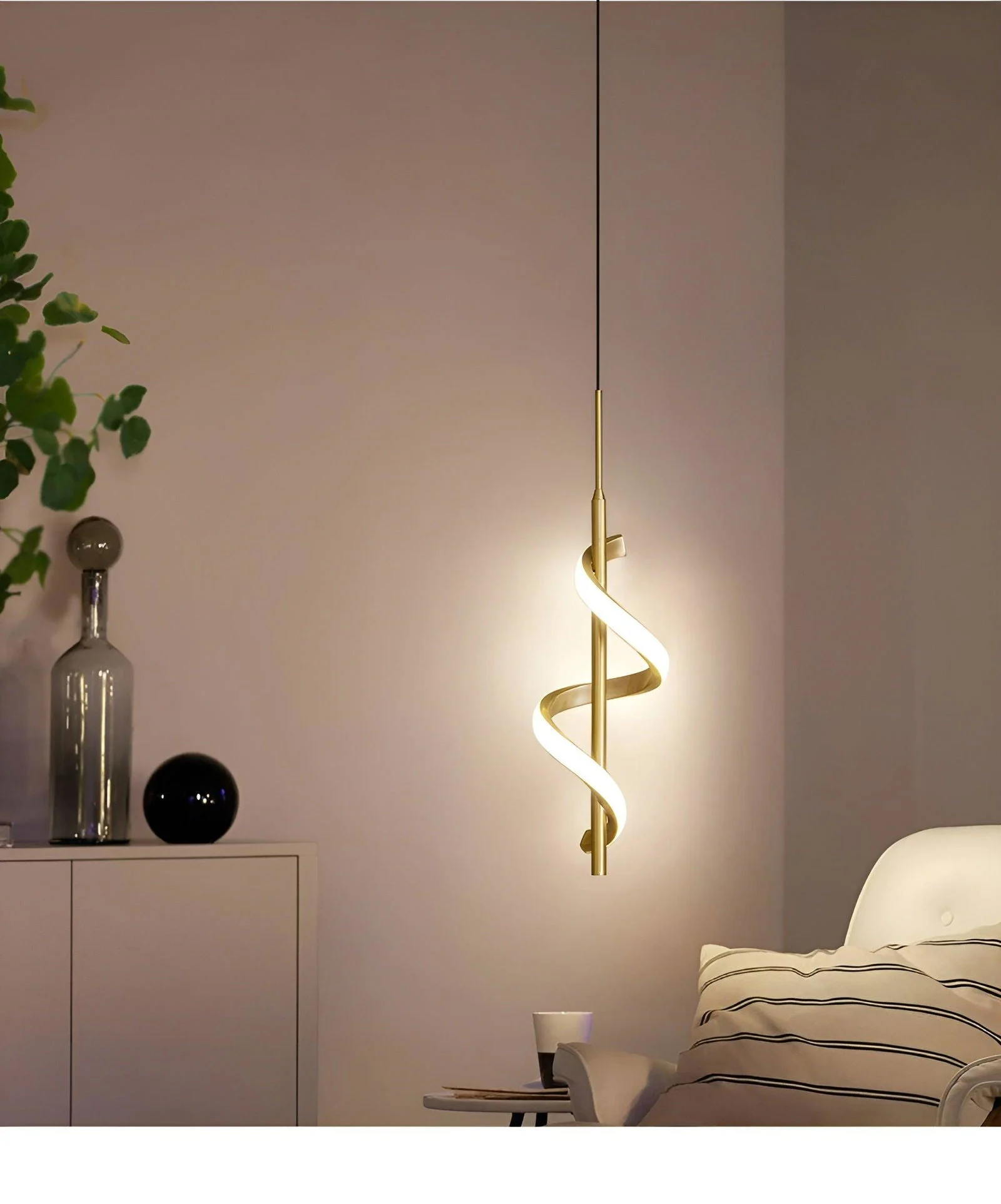 FancyTwirl Chandelier - Golden Spiral Pendant Light - - #tag1#