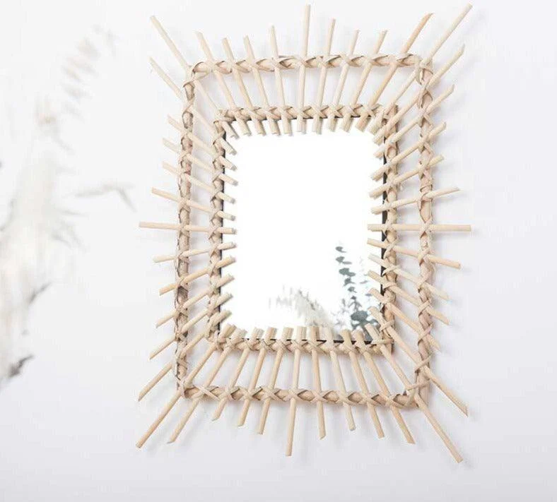 Farmhouse Retangle Rattan Wall Mirror -