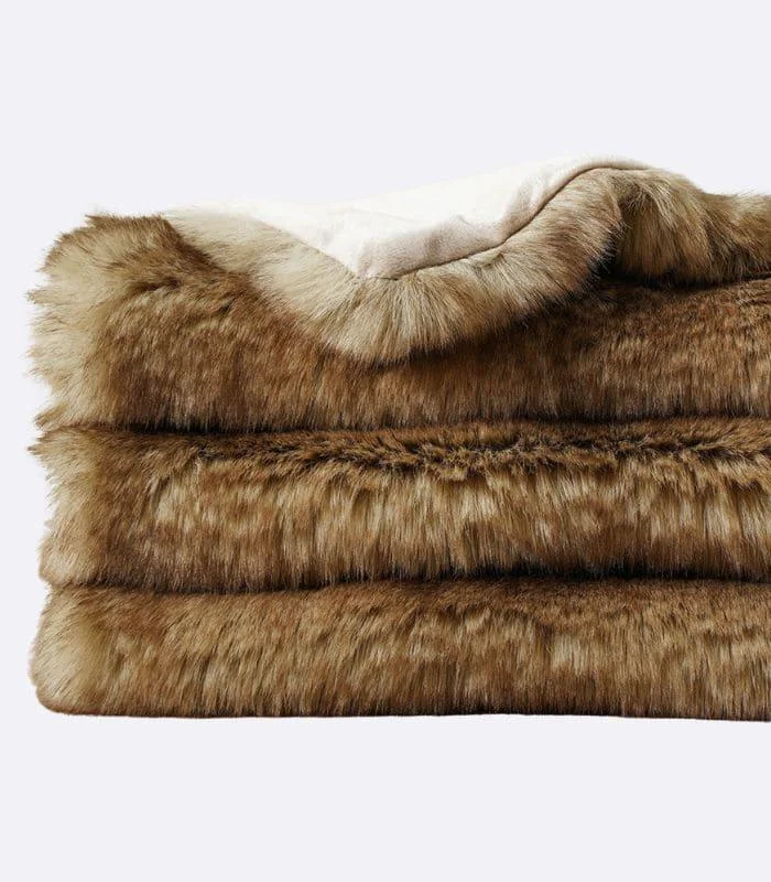 Faux Fur Blanket Light Brown Caramel - - #tag1#