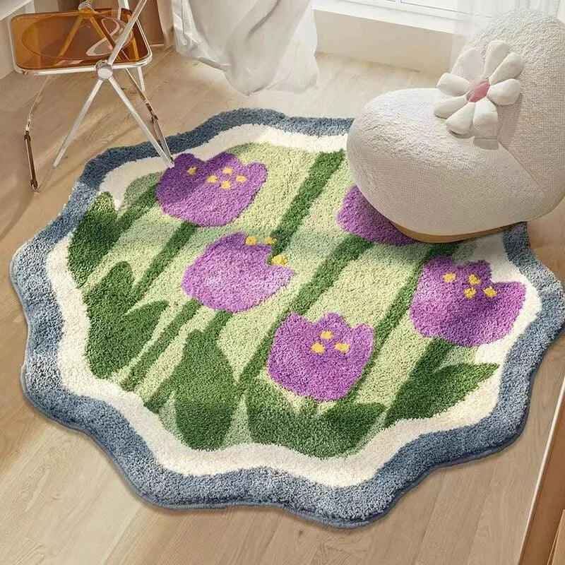 Floral Fluffy Hand-Crafted Round Rug -