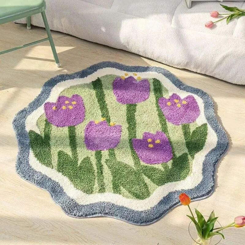 Floral_Fluffy_Hand-Crafted_Round_Rug_-_-4189684 Floral Fluffy Hand-Crafted Round Rug -
