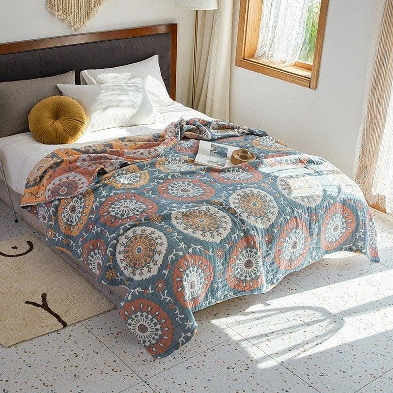 Floral Muslin Bed Cover - - #tag1#