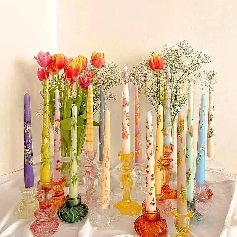 Floral_Patterned_Tapered_Scented_Candle_-_-_tag1_-4223404 Floral Patterned Tapered Scented Candle - - #tag1#