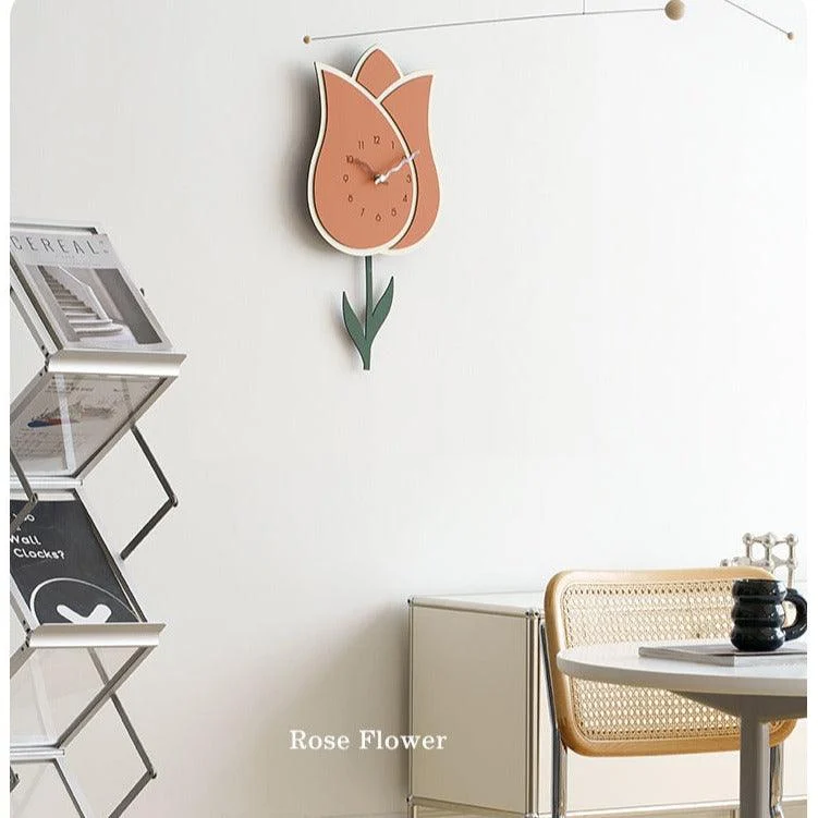 Flower Pendulum Wall Clock for Study Room -