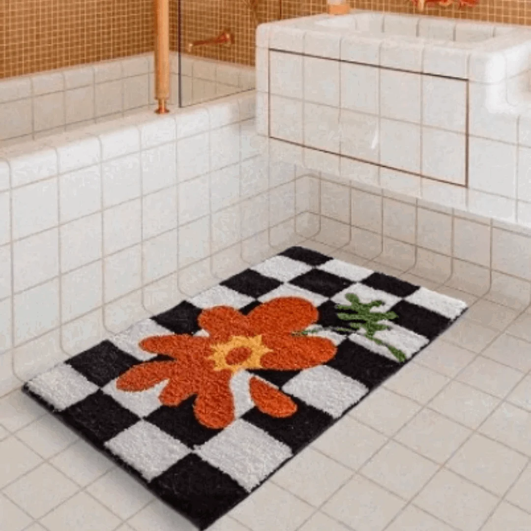 Fluffy Abstract Checkered Rug -
