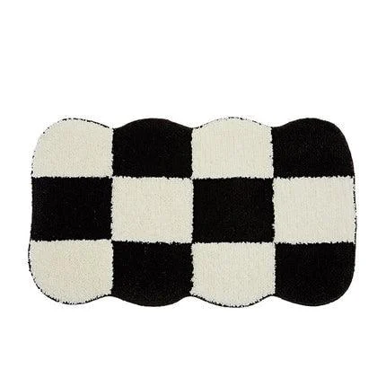 Fluffy Abstract Checkered Rug -