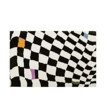 Fluffy Abstract Checkered Rug -