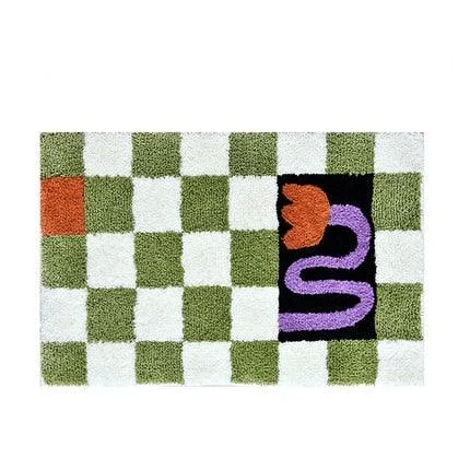 Fluffy Abstract Checkered Rug -