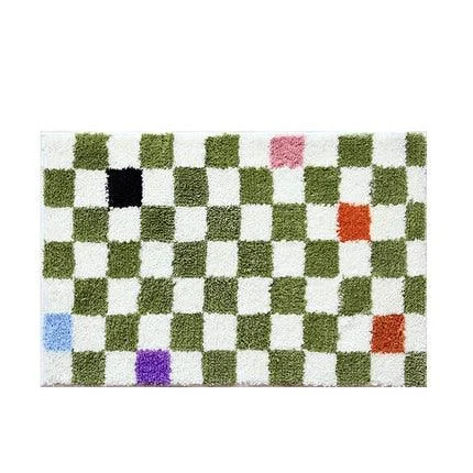 Fluffy Abstract Checkered Rug -