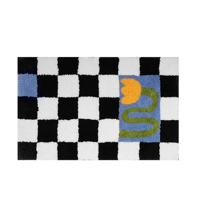 Fluffy Abstract Checkered Rug -